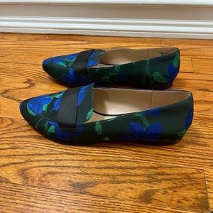 Kelly & Katie Dotty Blue and Green Floral Print Textile Loafers
